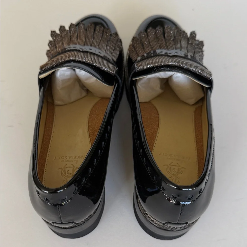 Mr. Pennywise Wedged Black Patent Loafer with Metallic Fringe - Picture 9 of 16